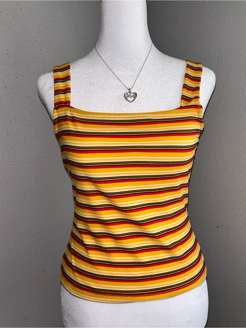 Hot Kiss Yellow red Striped Square-Neck Tank top
